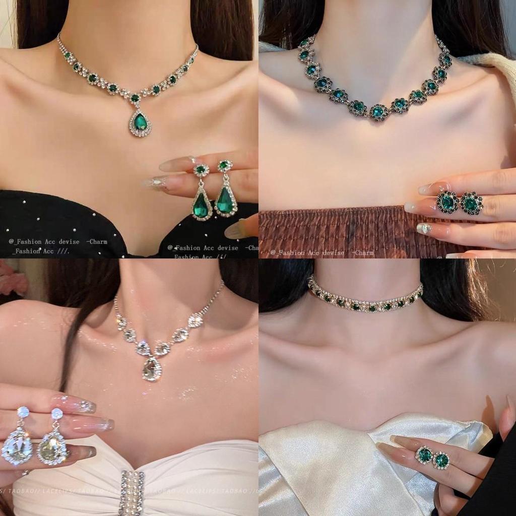 European & American Geometric Water Drop Diamond Necklace: Retro Court Style, High-End Luxury Clavicle Chain for Women.