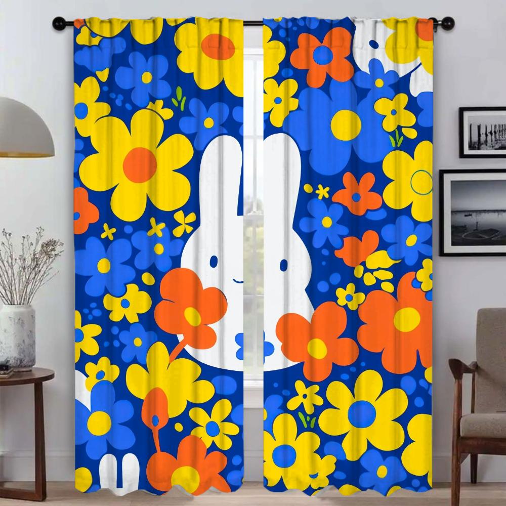 Colorful Bunny Curtains for Living Room Curtain Shades Halloween Decoration Partition Home Interior Curtains 2 Pieces Kitchen