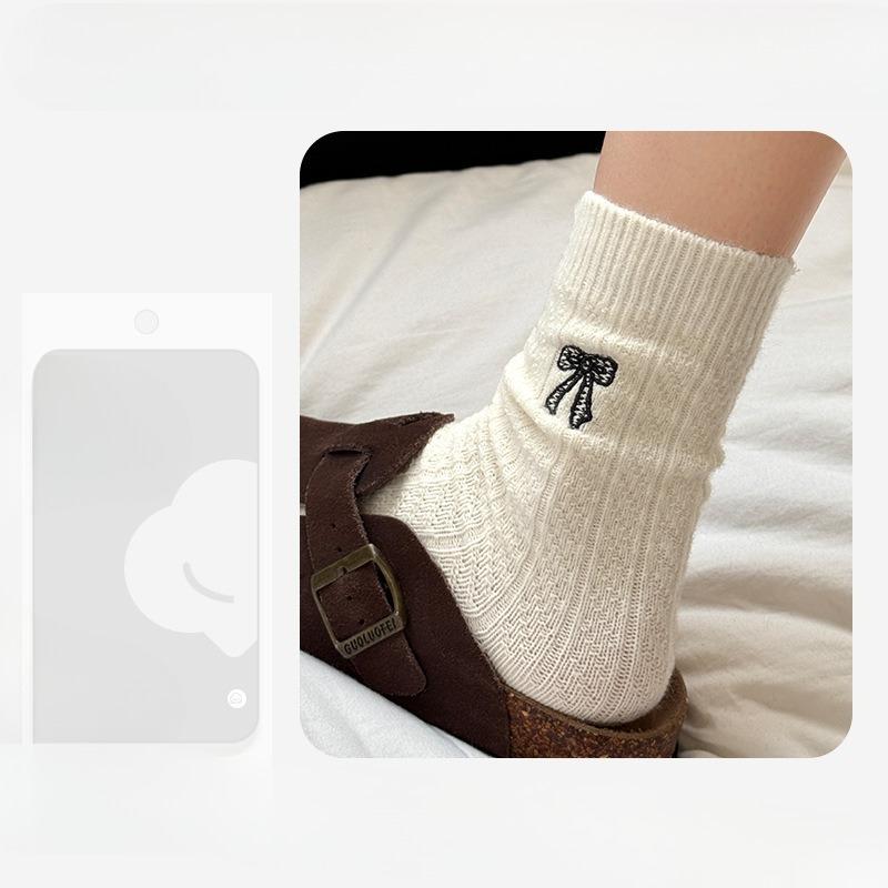 Ciorapi de damă de toamnă și iarnă, cu broderie universală și fundă, din pluș moale