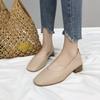 Shallow Mouth New Grandma Shoes Korean Version Soft Leather Single Shoes Women's Square Head Thick Heel  Medium Heel Retro Women's Shoes