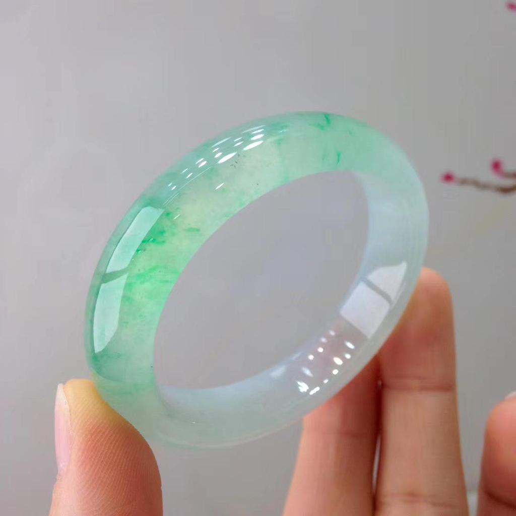 Myanmar Jade Bracelet: Old Pit Ice Seed Style, Zheng Yang Green Floral Design, Women's Concubine Bracelet.