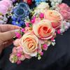 Handmade Sweet Flowers Hairpin Rose Floral Headwear Rose Hair Comb Plastic Cloth Chignon Hair Clips Girls
