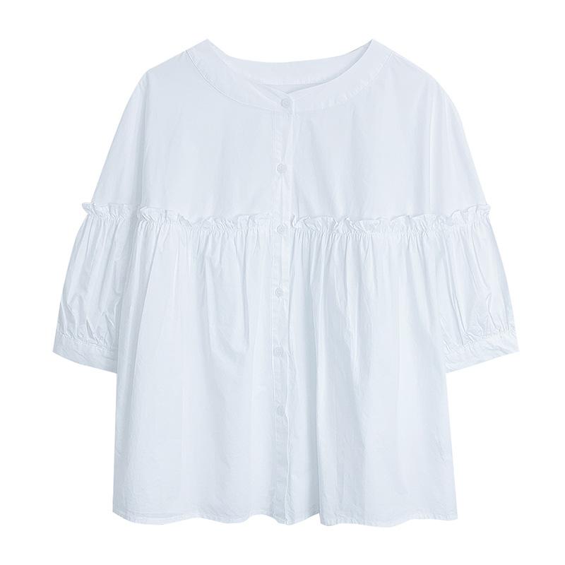 Pure Cotton Shirt Women's Five-quarter Sleeve Summer Dress New Loose Pure Cotton Top Shirt