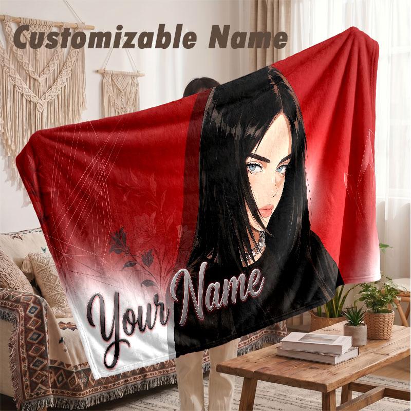 Custom Name Flannel Blanket,Billie Eilish Lightweight Warm Bed Blanket For Couch & Holiday Gift