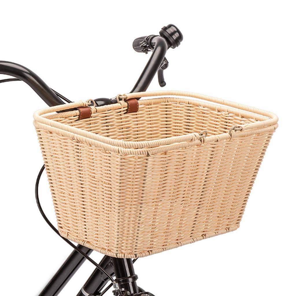 Bike Basket PP   Woven Retro   Front Bike Storage Basket with Handle for Bch Picnic