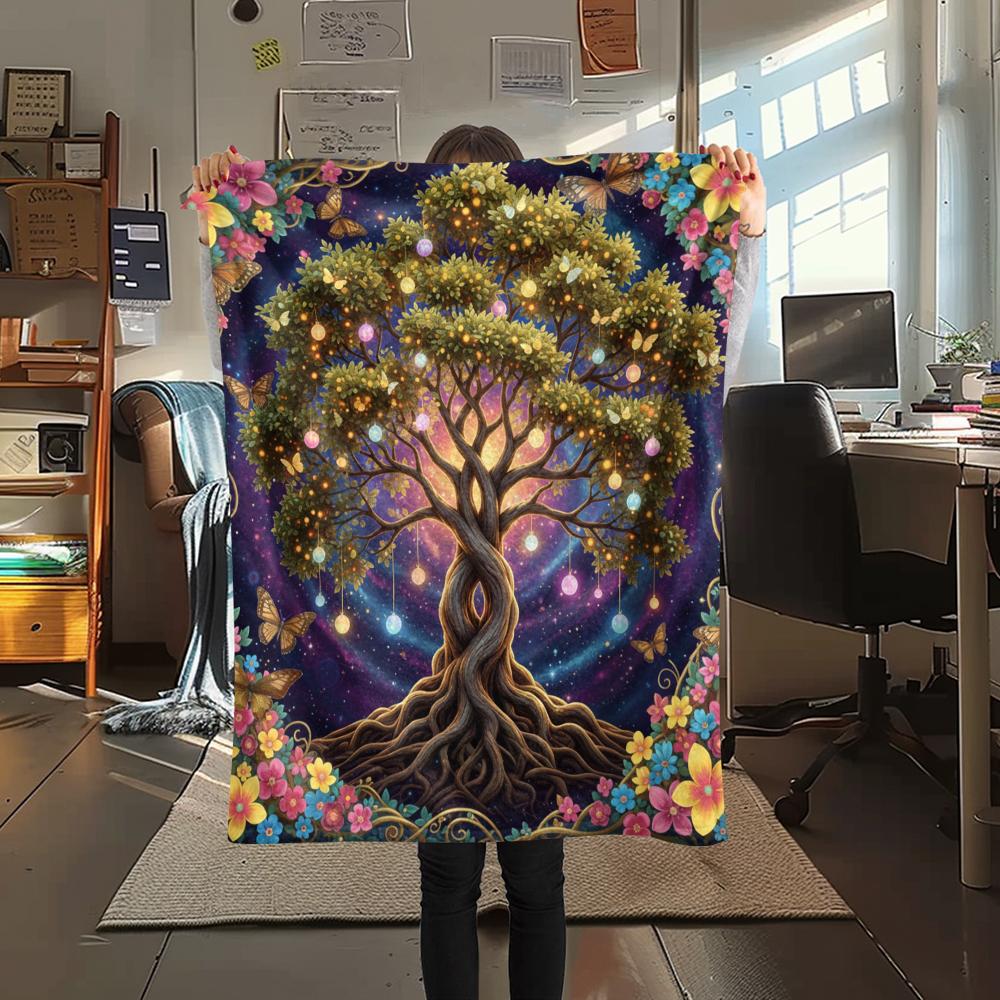 1PC Tree of Life Print Flannel Blanket, High quality All Seasons, Home Decor, Warmth and Comfort, Perfect for Christmas Gifts