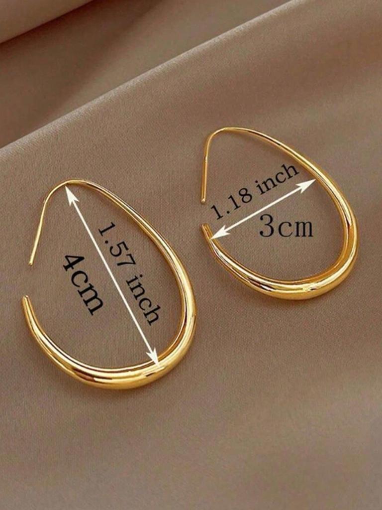 1pair Simple U-Shaped Hoop Earrings For Women Elliptical Large Earrings, Women's Minimalist Earrings, Personalized