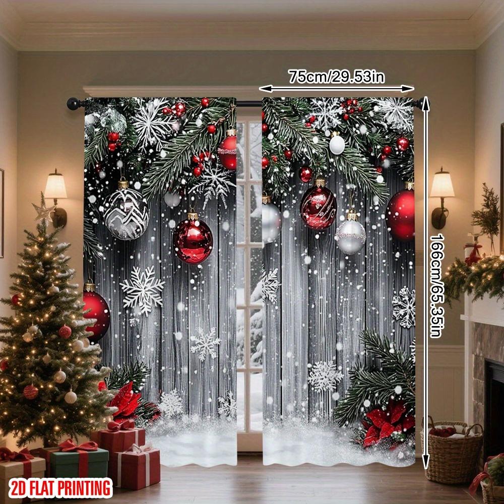 2Pcs Polyester Merry Christmas Snowflakes Printing Window Curtains Birthday Party Decoration Backdrop Drapes for Living Room