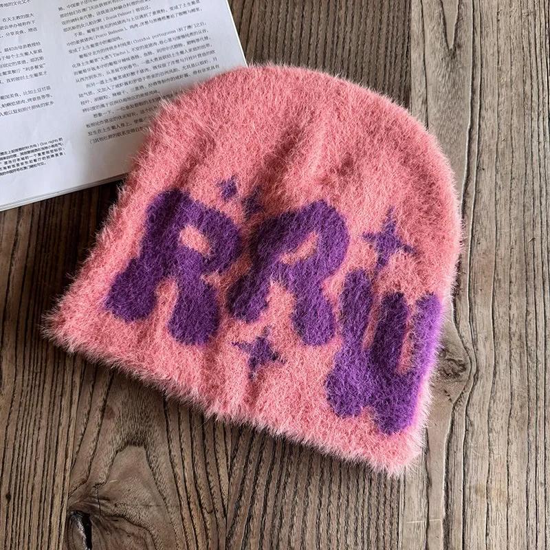 Y2K Letter Fluffy Plush Beanies For Men Women Auutmn Winter Knit Hip Hop Cap Male Soft Outdoor Warm Skullies Ski Hat Bonnet Girl