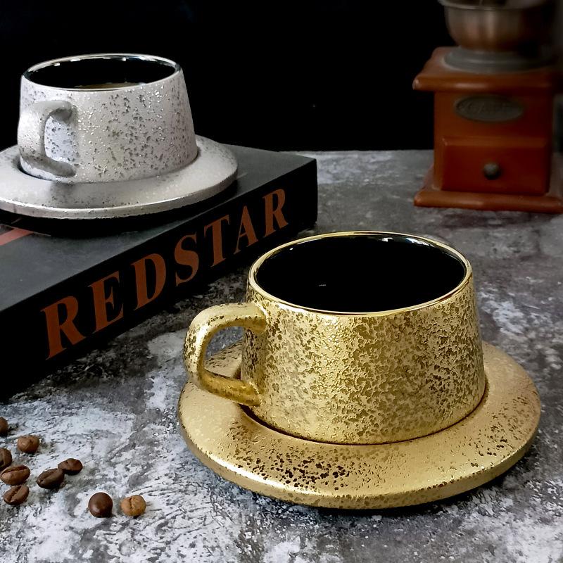 Tasse à café créative en céramique dépolie avec soucoupe, tasse de bureau de luxe, ensemble de tasses pour le thé de l'après-midi, vaisselle pour la maison