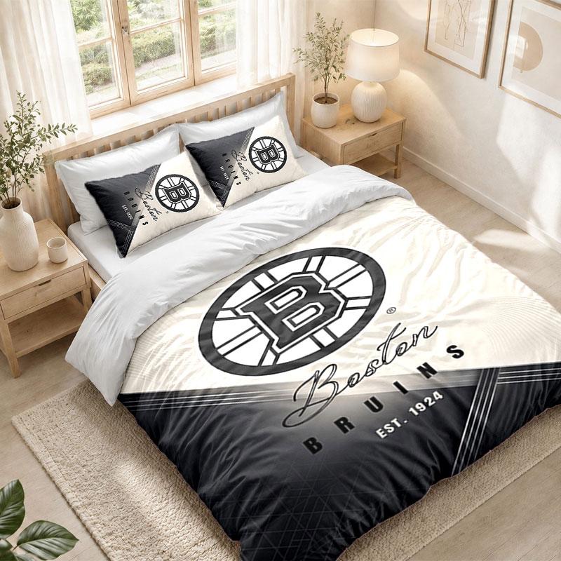 Bedding Set 1 Duvet Cover 2 Pillowcases Boston Bruins Print Bedroom Home Decoration