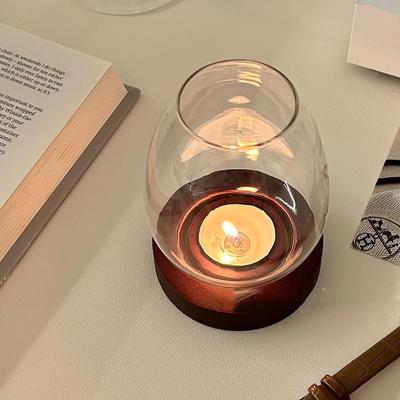 Windproof Glass Candlesticks with Cup Cover Transparent Round Candle Holders Retro Home Decor Table Decoration Ornaments Home