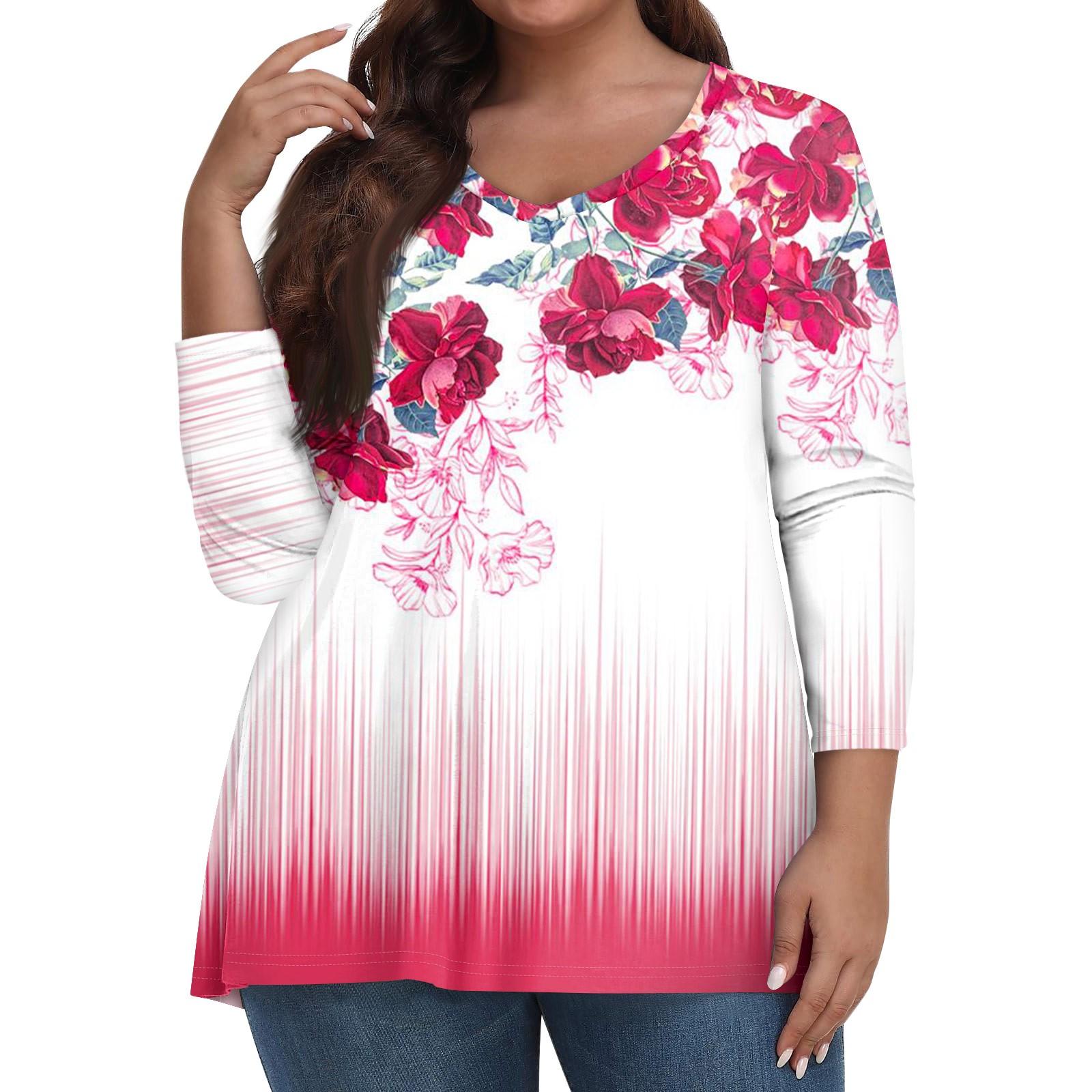 

Женские топы больших размеров, рубашки с рукавами 3/4, повседневная одежда с V-образным вырезом, топы с принтами XXL