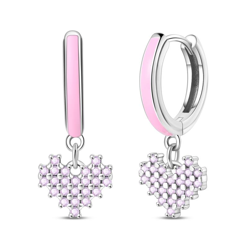 Luxury 925 Silver Pink Bowknot Stud Earrings Diamond Flower Heart Hoop Earrings for Women Sweet Fine Jewelry Gift