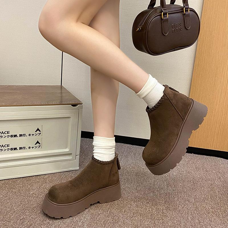 Fashion Women Keep Warm Round Toe Ankle Boots High Quality Ladies Shoes NEW Fashion Back Zip Solid Modern Platform Boot Zapatos De Mujer