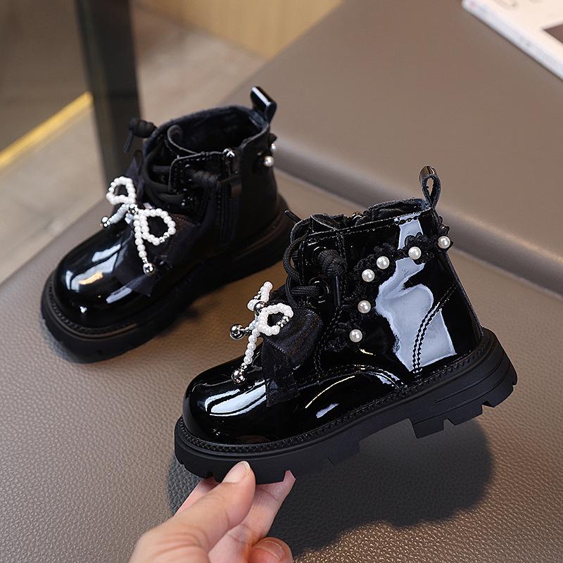 Girls Pearl Bow Short Boots - Autumn 2025 New Arrivals Size 26 - Inner Length 15.8CM