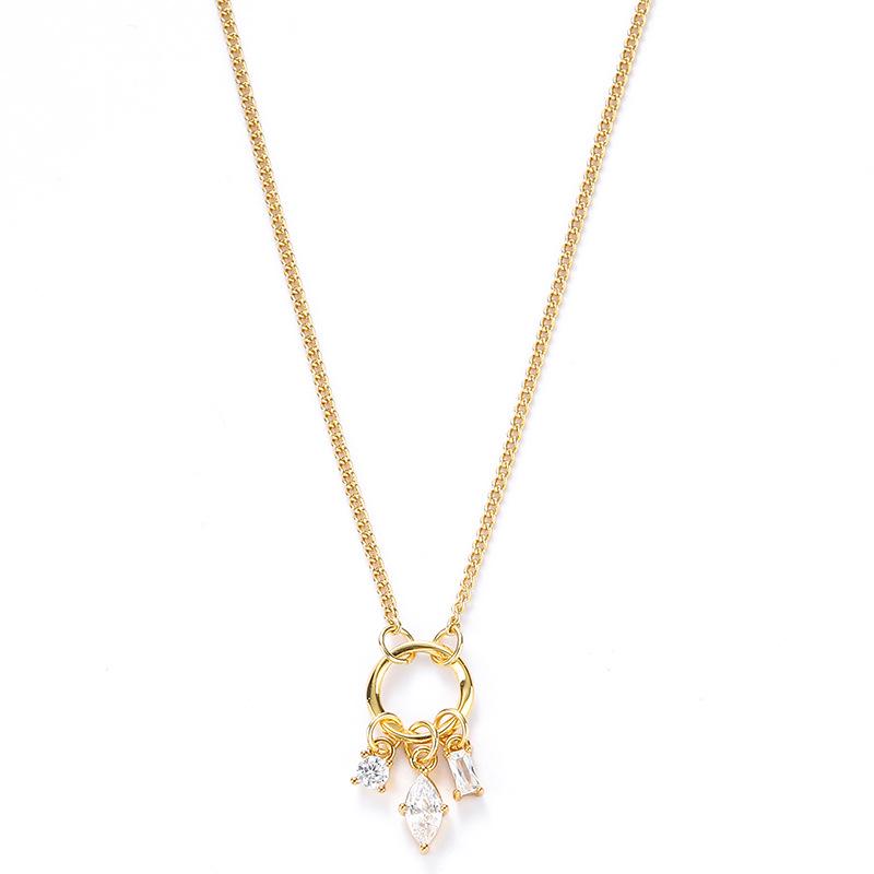 Kenjie Women's Zircon Necklace Set – Korean Style, Copper-Plated, Gold-Inlaid, Elegant High-End Design