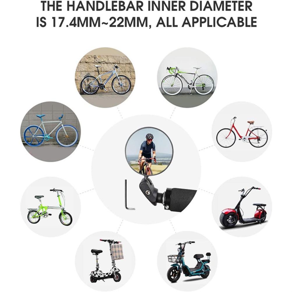 Bike Mirror 360 degrees  Adjustable Rotatable Handlebar Mirror Convex  Mirror with 2 Allen Wrench for