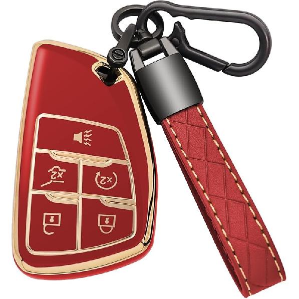 For Chevy Key Fob Cover With Leather Keychain Soft TPU Key Case Shell Holder Fits For Chevrolet    2024 Suburban Tahoe Silverado 1500, For GMC Yukon