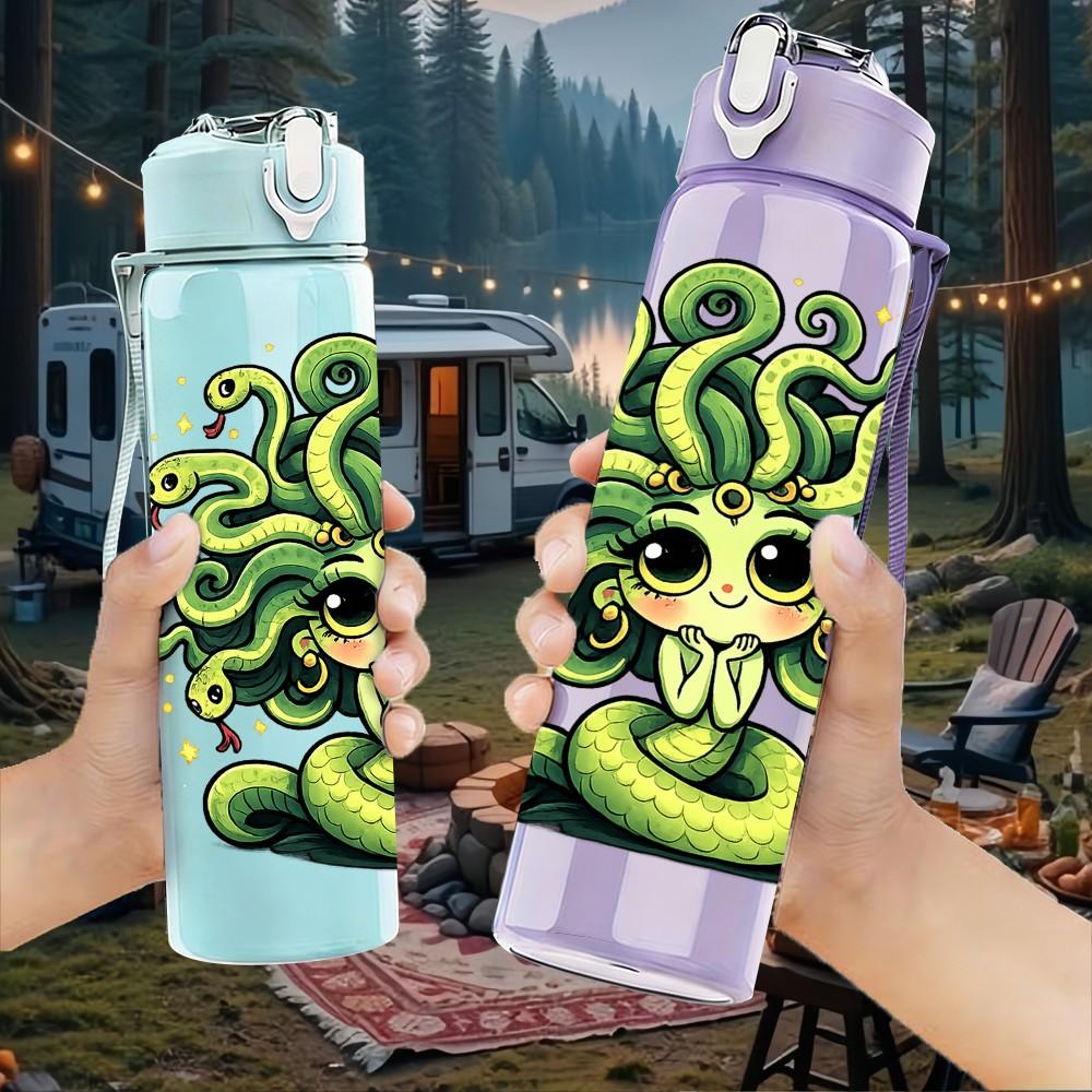 1PC Medusa Snake Hair Character Print 750ml Color Plastic Sports Water Bottle Leakproof Flip Straw Lid Suitable for Sports Office Home Use