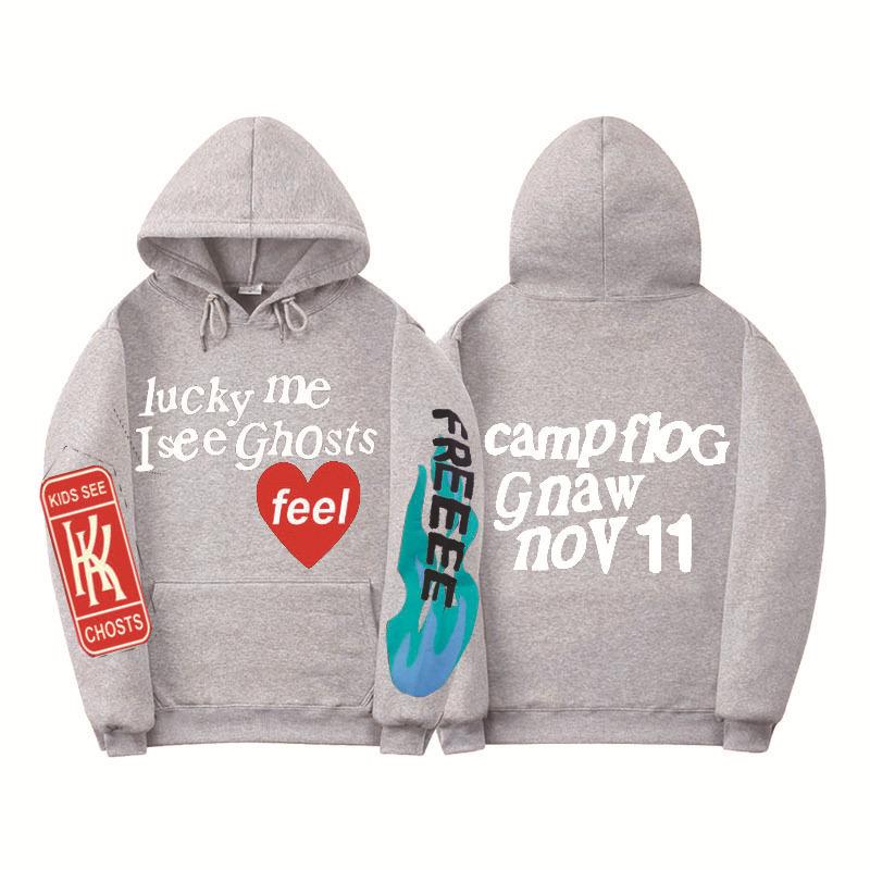 

High Street KANEWEST Kids SeaHosts Kanye Red Heart Граффити Напечатанная Толстовка с капюшоном и бархатной толстовкой XXXL светло-серый
