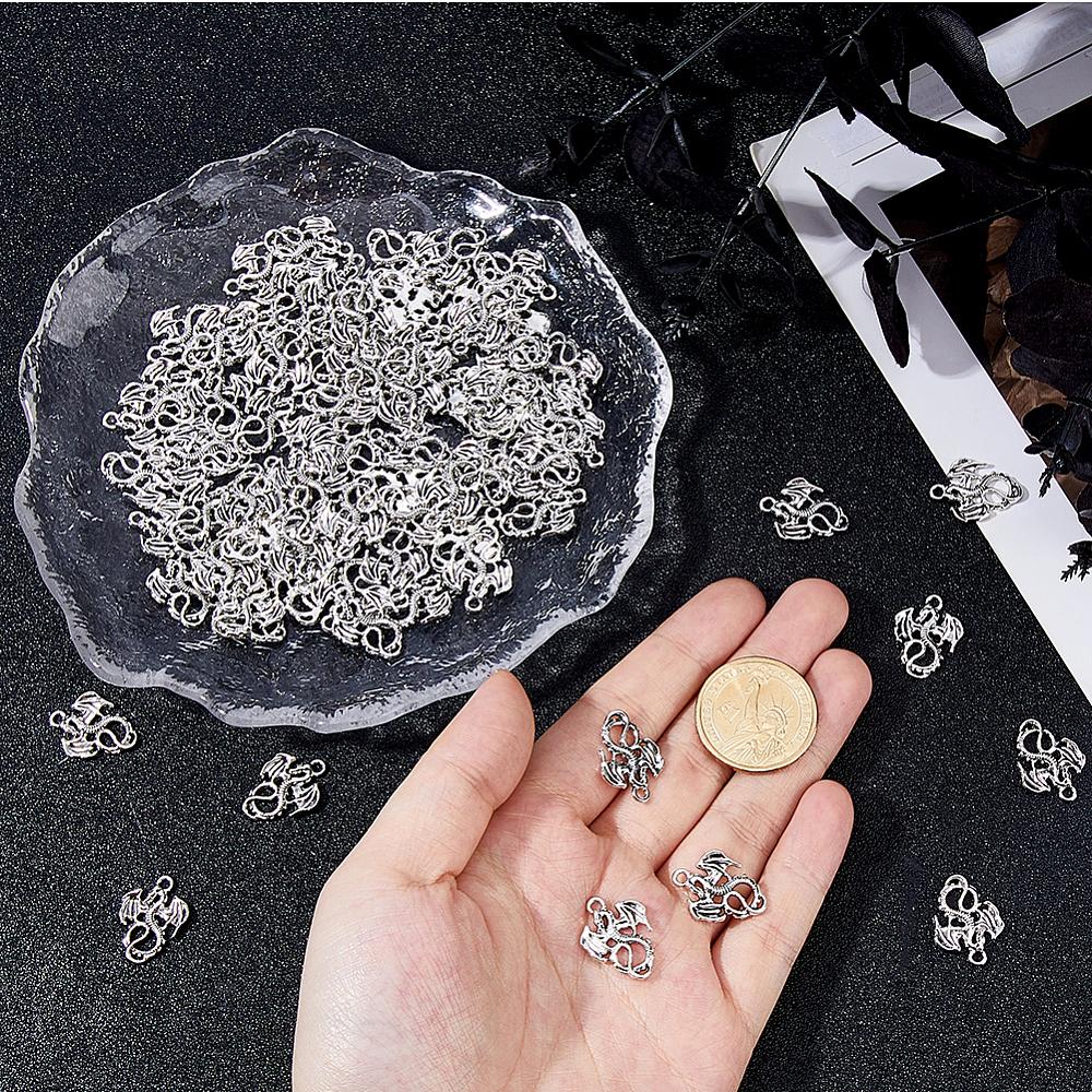 80Pcs Tibetan Style Alloy Pendants Dragon Charm Antique Silver 21x16x1mm Hole: 1.8mm