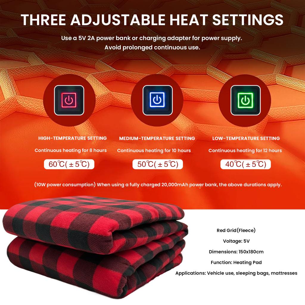 Camping Heizung Schlafmatte Tragbar USB Heizpads Schlafsack Matratze 3 Einstellbare Temperatur für Outdoor Wandern Picknick
