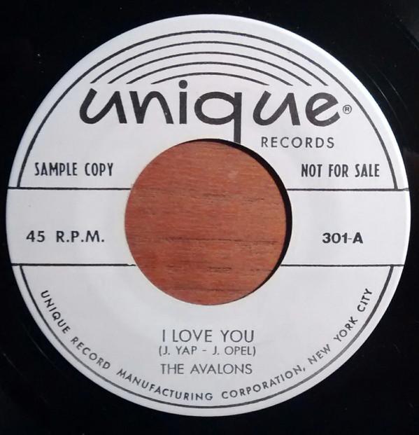 7inch Record AVALONS - I Love You / Every Day  301 Unique Records US Reggae, Ska & Dub Used