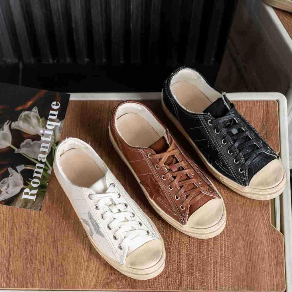 Cowhide Version of Little White Shoes Women's Shoes Summer Women's 2025 Brown Retro Old Lace-up Stars Casual Board Shoes Dirty Shoes
