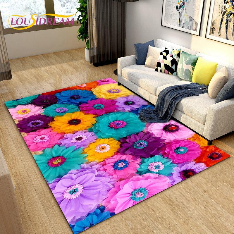 3D Nordic Flower, Daisy Area Rug,Carpet Rug for Living Room Bedroom Sofa Doormat Kitchen Decoration,Kids Play Non-slip Floor Mat