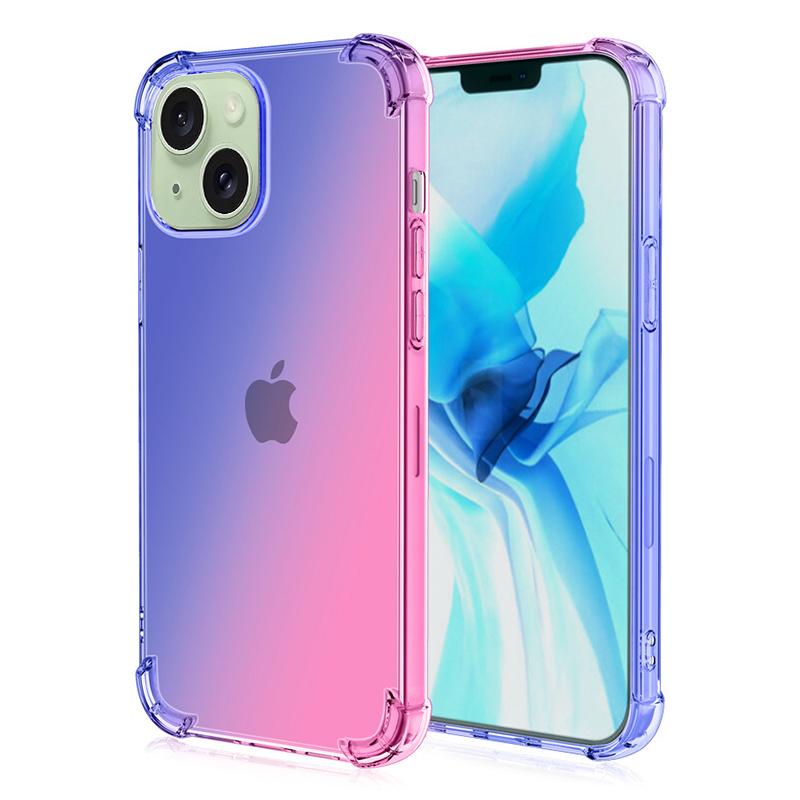 

For iPhone 15 Four Corner Anti-drop Phone Case Gradient Color TPU Phone Back Cover Blue/Pink