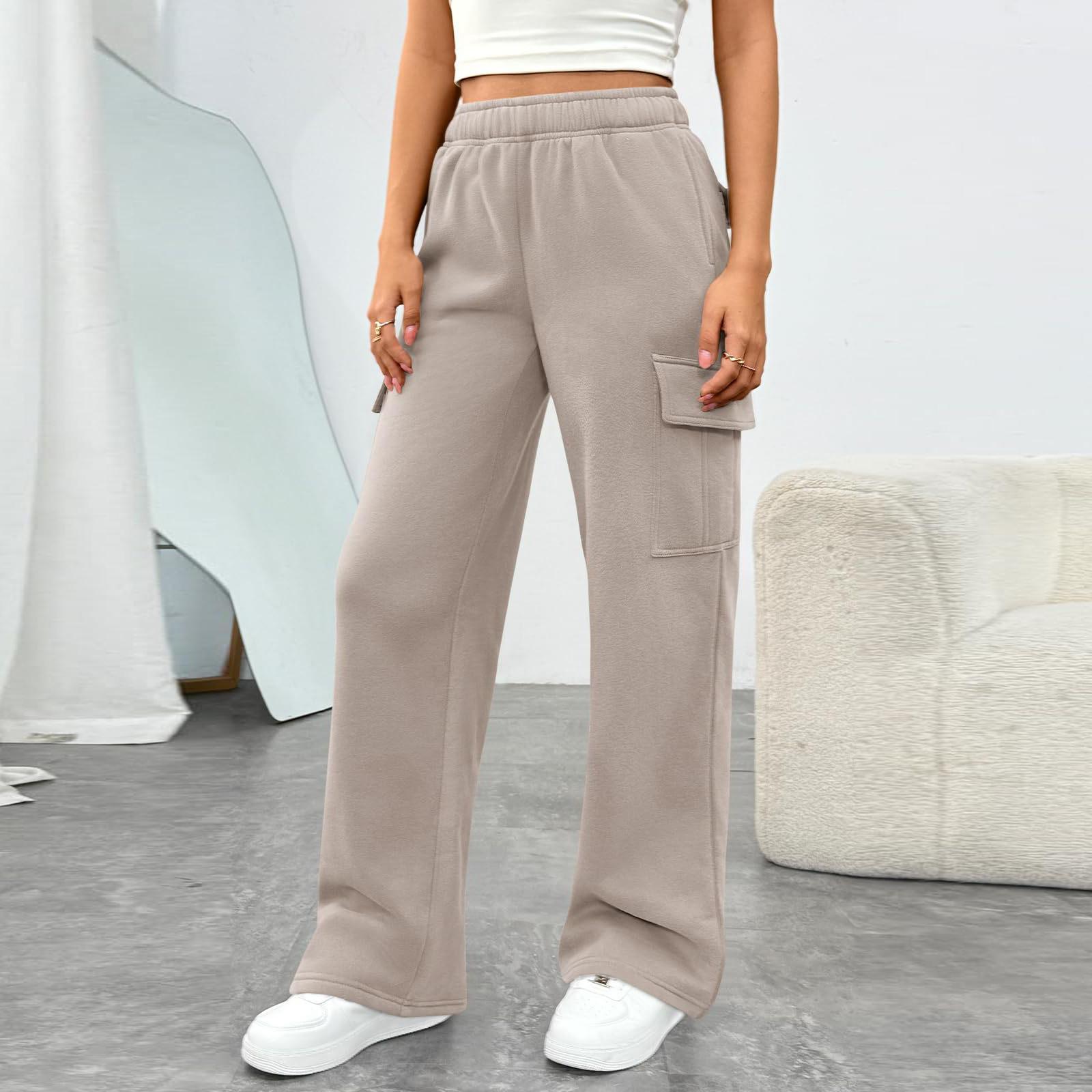 

Women s Casual And Fashionable High-Waisted Wide-Leg Utility Trousers With Pockets XS хаки