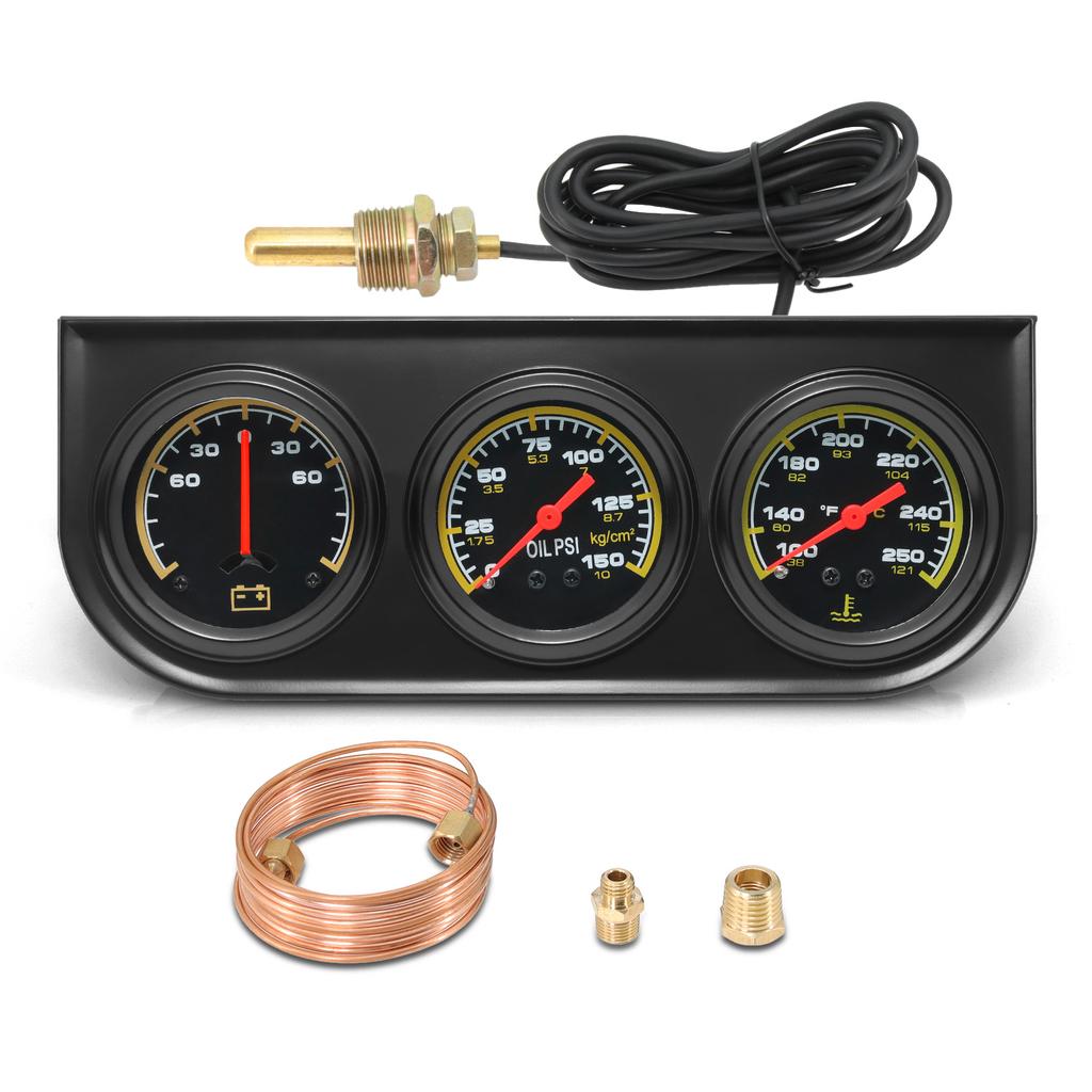 3in1 Water Temp Gauge 52MM Oil Pressure Gauge AMP Volt Meter 12V Kit Car Triple Gauge With Sensor