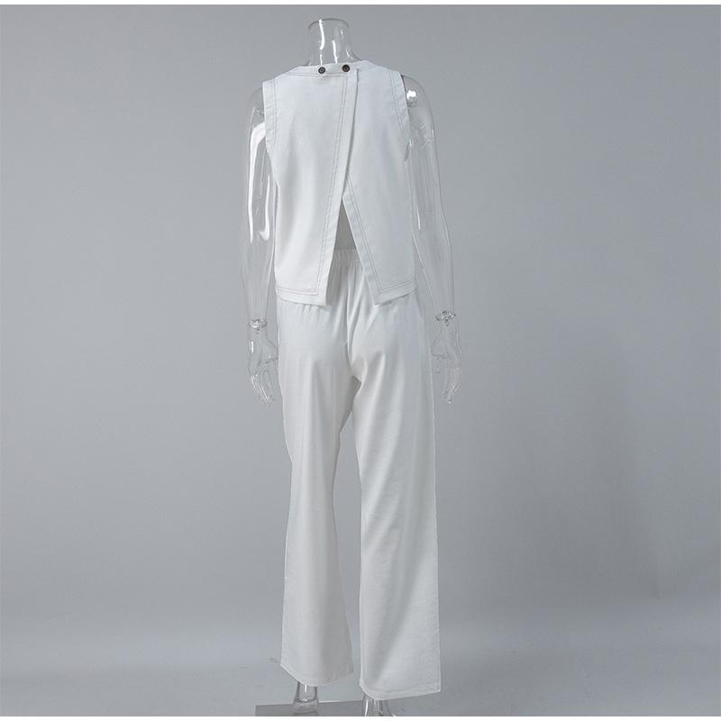 Cotton Linen Vest Pants Set Women's Outfit Solid Color Wide Leg Long Pants Sleeveless Top Casual Suit 2025 Spring Summer New Pant Sets