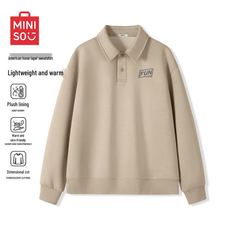 MINISO Men's Retro Fleece-Lined Stand-Collar Sweatshirt