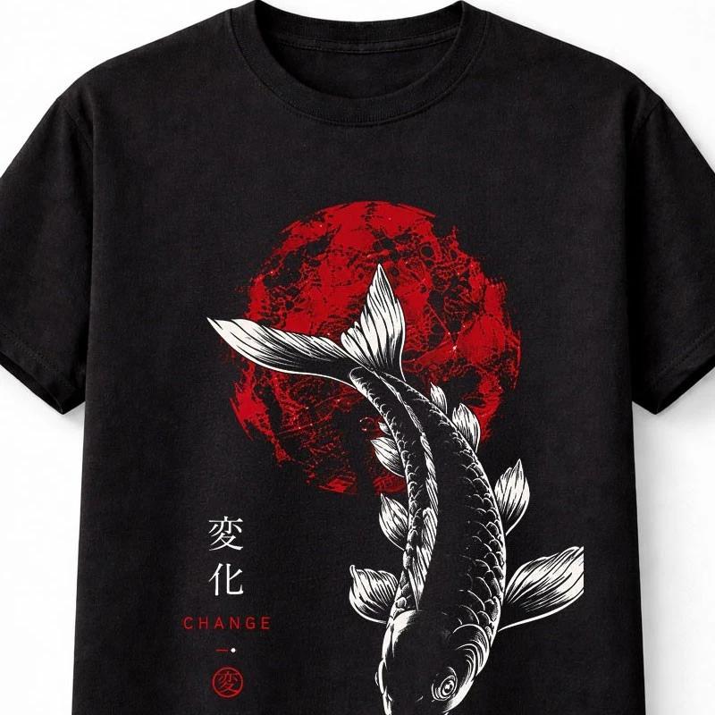 Japanese Koi Fish Red Moon Anime Art Graphic Unisex TShirt S
