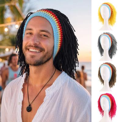 Yangyizhi Wig Hat, High Elasticity Knitted Wool Hand-Crocheted Funny Dreadlocks Design Woolen Cap for Party Halloween Daily Wear