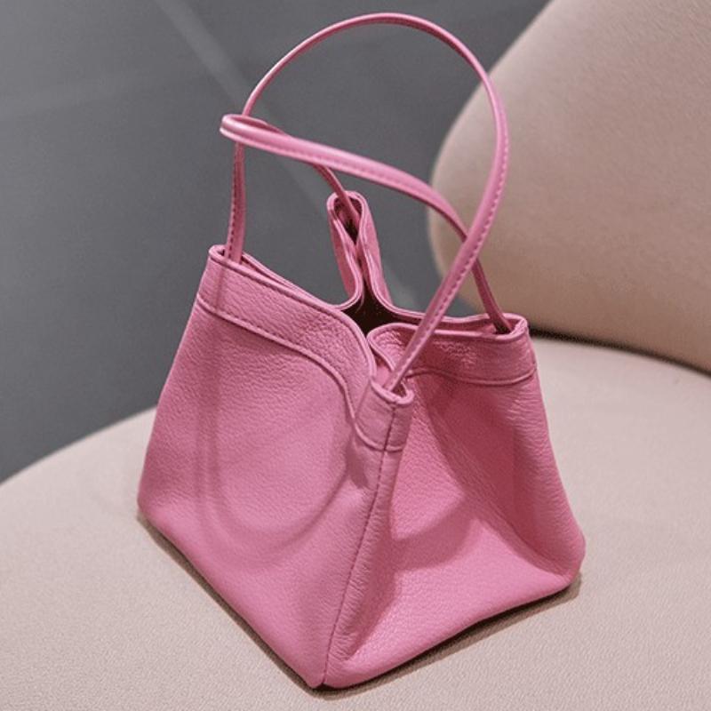 New In Small PU Leather Top Handle Bags For Women Trend Female Handheld Bucket Bags Simple Solid Color Ladies Handbags
