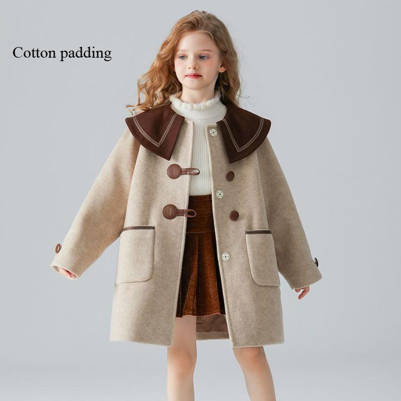 Girls' Woolen Coat, Loose School Style, Spring and Autumn Children's Woolen Coat, Winter Thickened Cotton-padded Coat