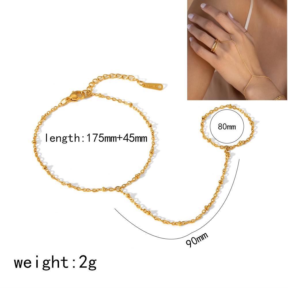 14K Gelbgold plattierter Edelstahl Handketten Armband für Damen Zierliches Zirkonia Armband und Ring Kette Körper Schmuck