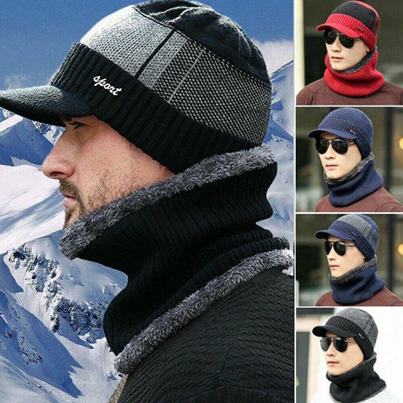 Soft Men Unisex Winter Warm Hat Knit Visor Beanie With Cozy Fleece Lining**
