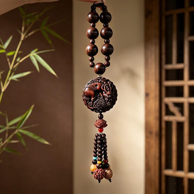 2025 High-End Peach Wood Pixiu Car Pendant for Safe Travels
