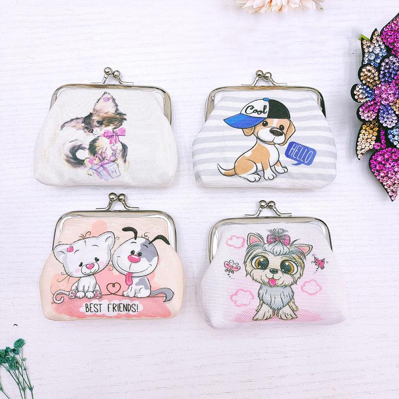 Cute cartoon cat printed coin purse, mini kiss lock coin purse, and headphone bag