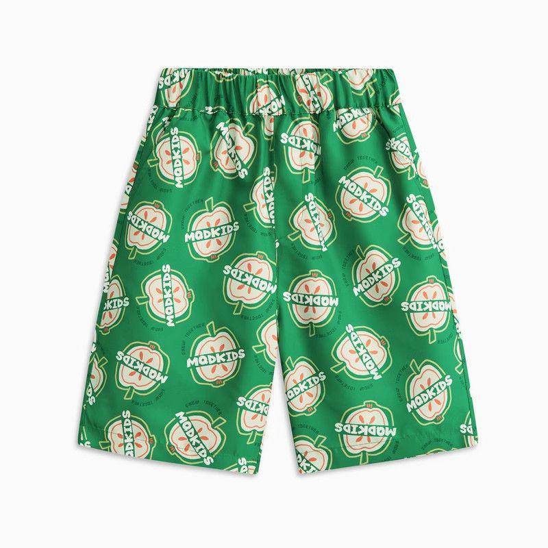 Mqd Children s Clothing Boys  Short-Sleeved Shirt Summer Printed Shirt Fruit Pattern Trendy Full-Print Short-Sleeved Shirt Jacket Forest Green Shorts 160