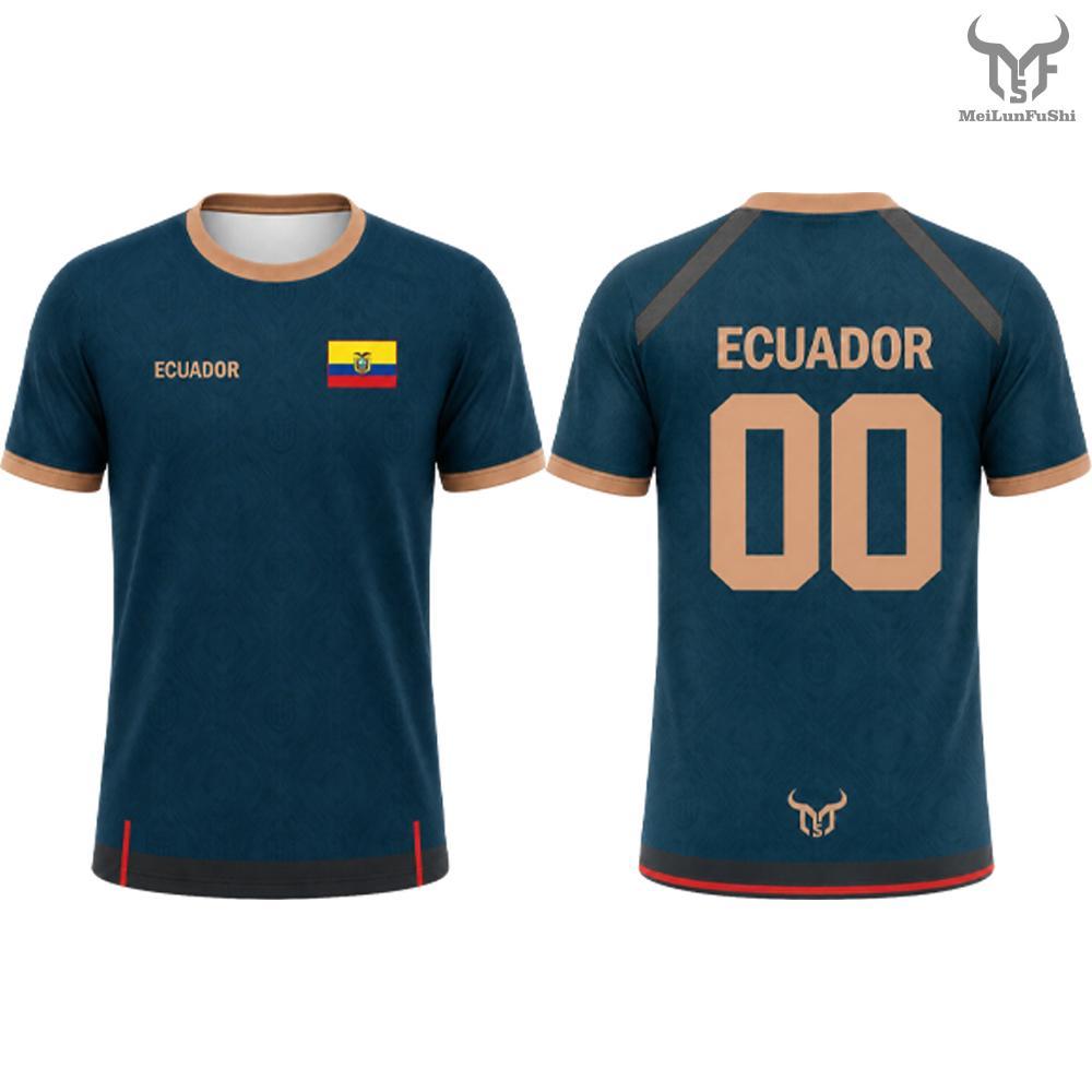Neues Ecuador Flaggen Print T-Shirt Herren und Damen Mode Rundhals Sport Trikot Locker Sommer Schnelltrocknend Fußball Trainings T-Shirt