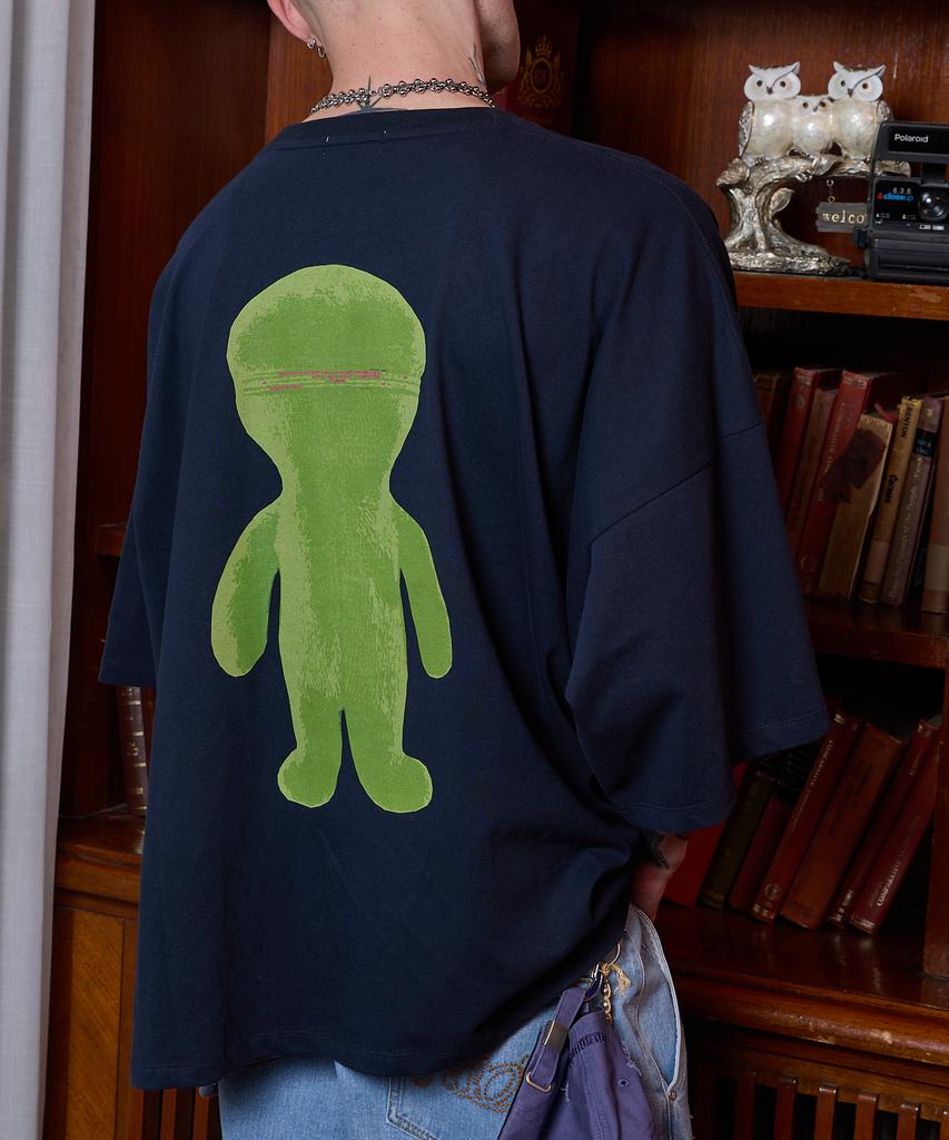 HOODHOOD Alien Graphic Oversized Short Sleeve T-Shirt Navy