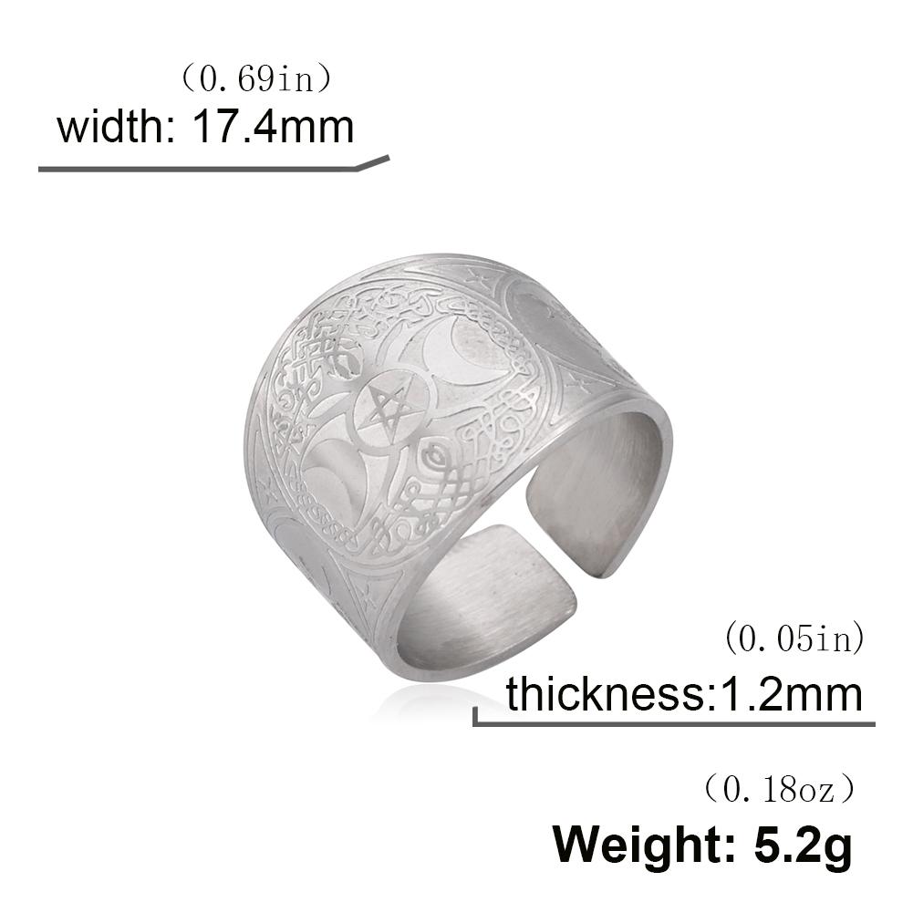 Viking Tree of Life Open Rings for Men Pentagram Triple Moon Goddess Ring Vintage Magic Amulet Wicca Stainless Steel Jewelry