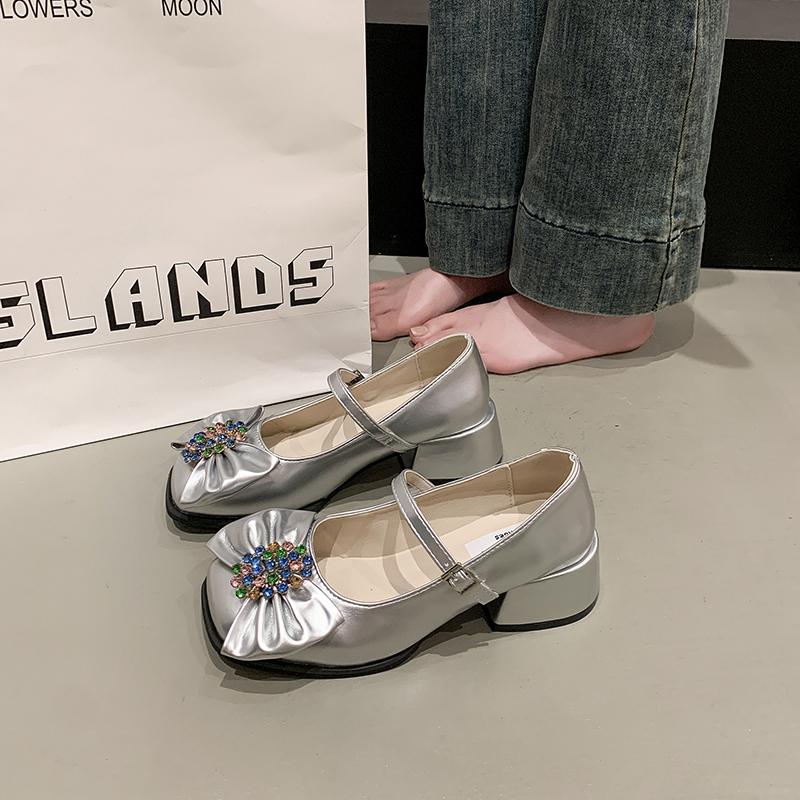 Fashion 2025 Luxury Women Crystal Bow High Heels Sandals Chunky Mary Janes Shoes New Designer Summer Retro Lolita Shoes Women's Pumps