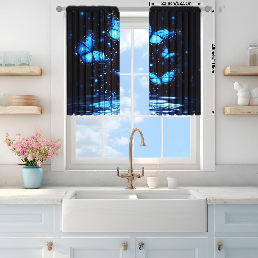 2pcs Dreamy Blue Butterfly Playing In The Water Curtains   Shade and Privacy Protection   Suitable for Decorating Various Rooms