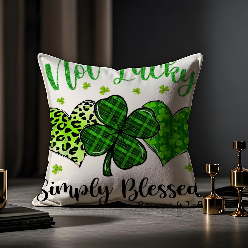 Irish Print Cushion Cover Anti-dustmite Pillowcase Invisible Zipper Silky Short Plush Sofa Cushion Cover